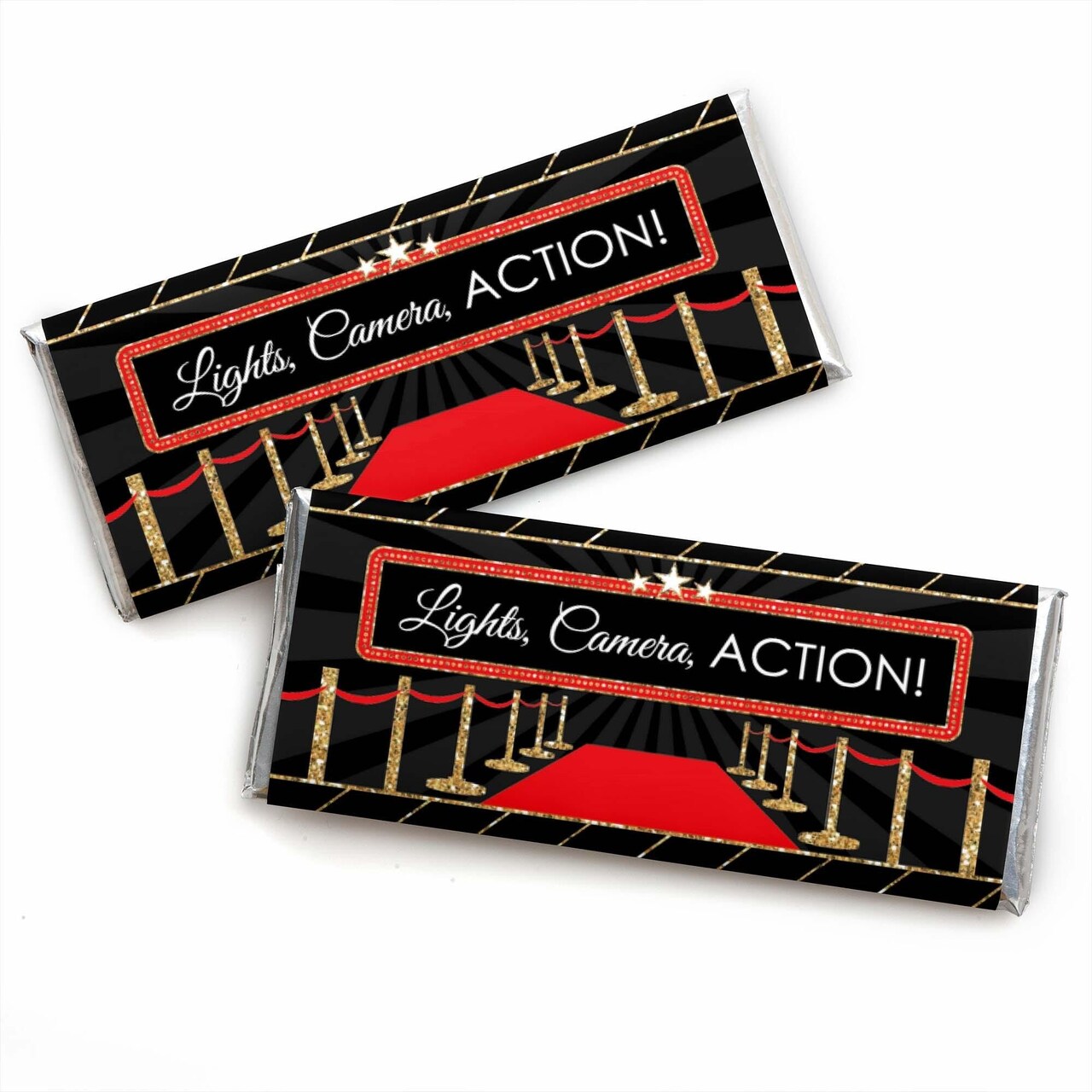 Big Dot of Happiness Red Carpet - Candy Bar Wrapper Movie Night Party Favors - Set of 24